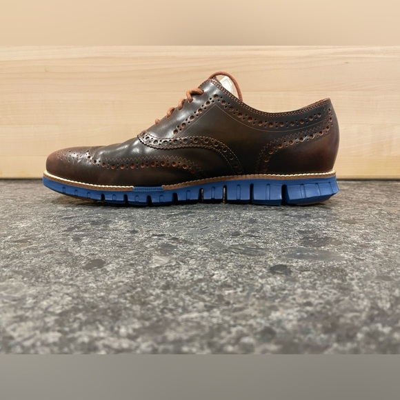 Rare! Cole Haan ZeroGrand Wingtip Oxfords - 12 WIDE - Woodbury / Limoges Blue - Picture 6 of 11